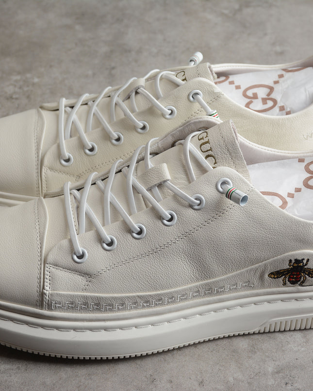 Gucci White Bee Embroidered Low-Top Sneaker