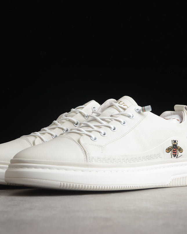 Gucci White Bee Embroidered Low-Top Sneaker