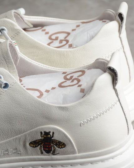 Gucci White Bee Embroidered Low-Top Sneaker