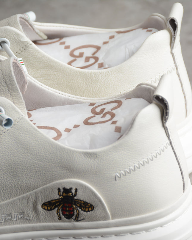 Gucci White Bee Embroidered Low-Top Sneaker
