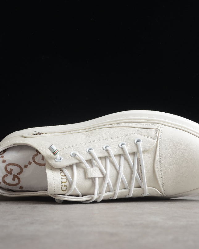Gucci White Bee Embroidered Low-Top Sneaker