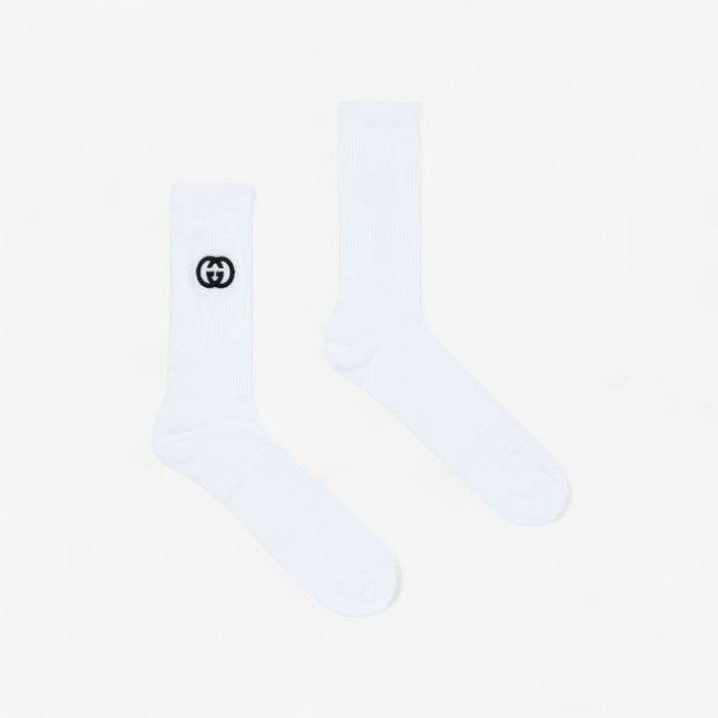 Gucci White Cotton Socks with Interlocking G Embroidery