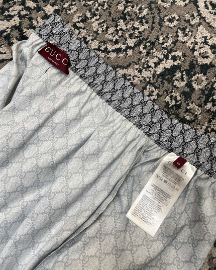 Gucci White GG Pattern Wide-Leg Pants