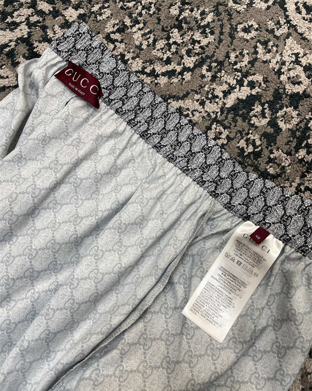 Gucci White GG Pattern Wide-Leg Pants