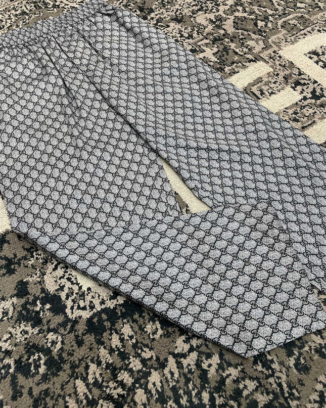 Gucci White GG Pattern Wide-Leg Pants