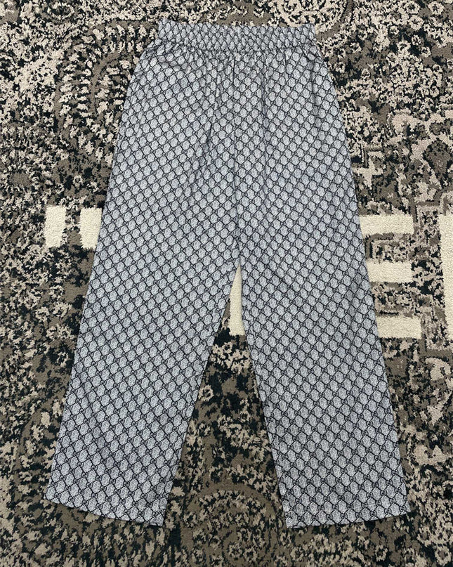 Gucci White GG Pattern Wide-Leg Pants