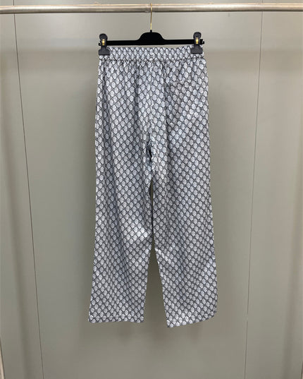 Gucci White GG Pattern Wide-Leg Pants