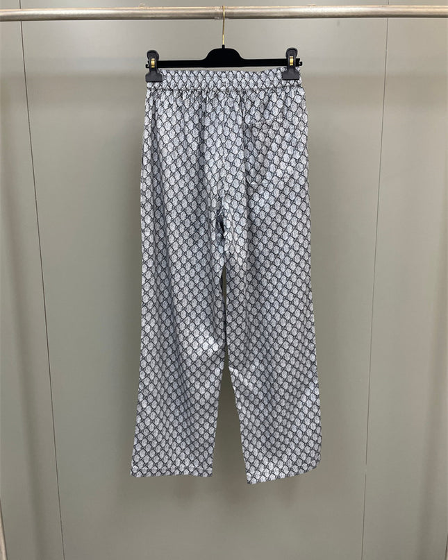 Gucci White GG Pattern Wide-Leg Pants