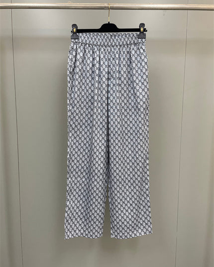 Gucci White GG Pattern Wide-Leg Pants