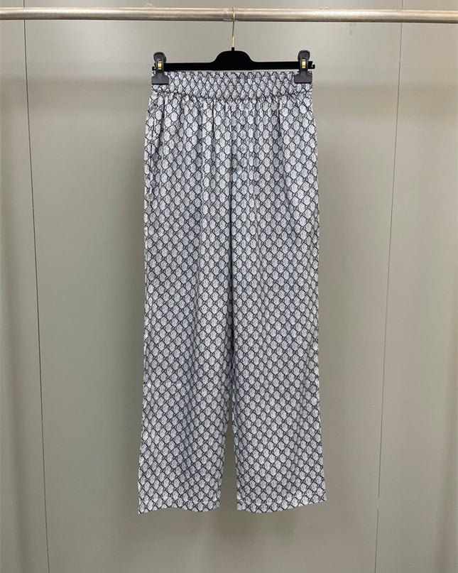 Gucci White GG Pattern Wide-Leg Pants