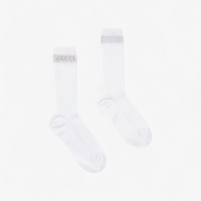 Gucci White Ribbed Cotton Socks with Intarsia Logo