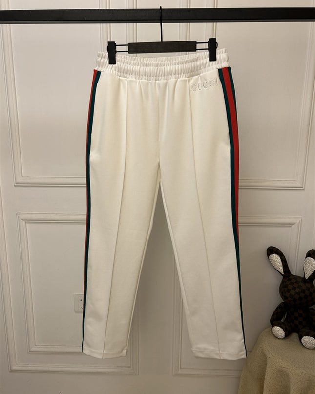 Gucci White Technical Jersey Pants with Web Stripes