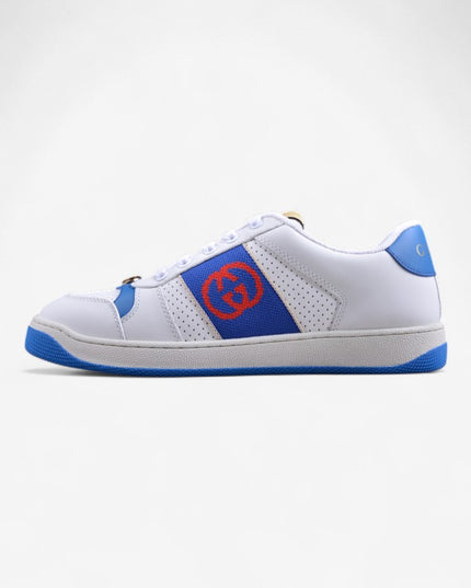 Gucci White & Blue Men's Sneaker with Interlocking Goodyear Stitching