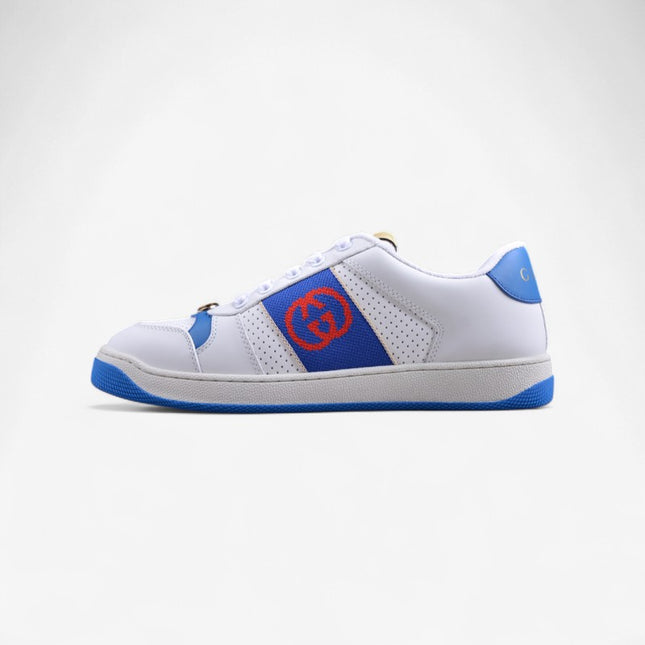 Gucci White & Blue Men's Sneaker with Interlocking Goodyear Stitching