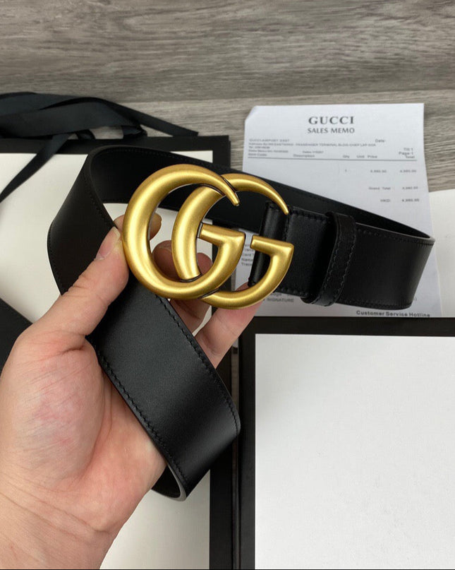 Gucci Wide Leather Belt With Double G Buckle 400593 - Black