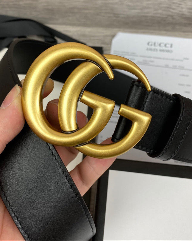 Gucci Wide Leather Belt With Double G Buckle 400593 - Black