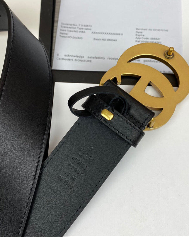 Gucci Wide Leather Belt With Double G Buckle 400593 - Black