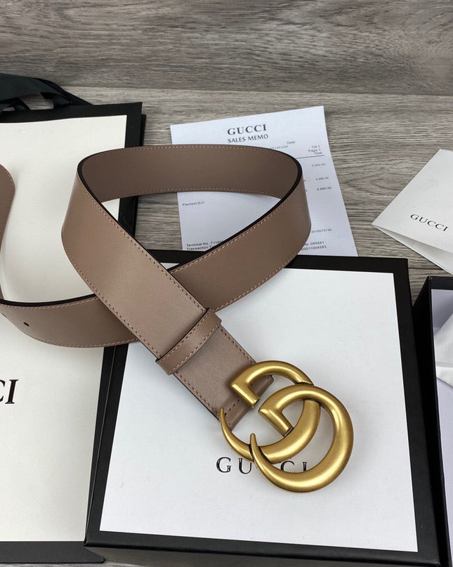 Gucci Wide Leather Belt With Double G Buckle 400593 - Dust Pink