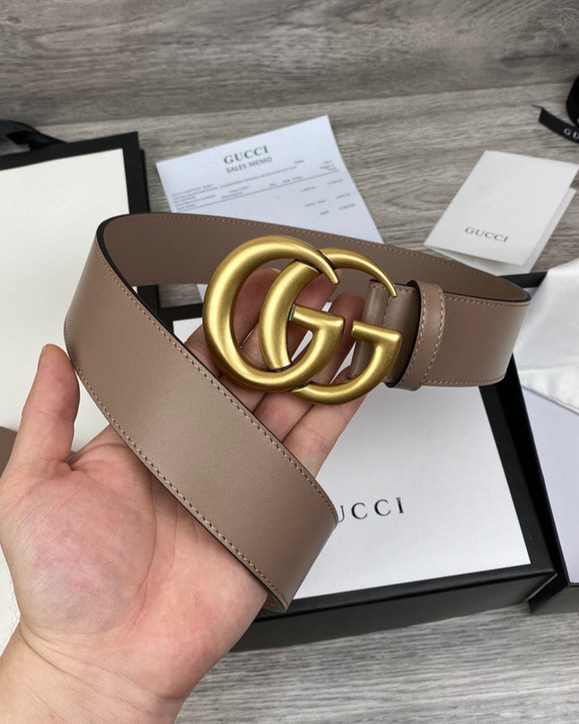 Gucci Wide Leather Belt With Double G Buckle 400593 - Dust Pink