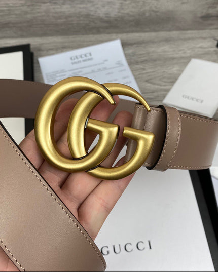 Gucci Wide Leather Belt With Double G Buckle 400593 - Dust Pink