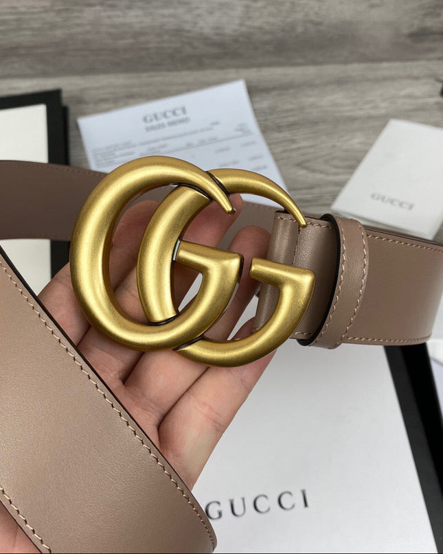 Gucci Wide Leather Belt With Double G Buckle 400593 - Dust Pink