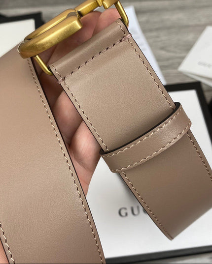 Gucci Wide Leather Belt With Double G Buckle 400593 - Dust Pink