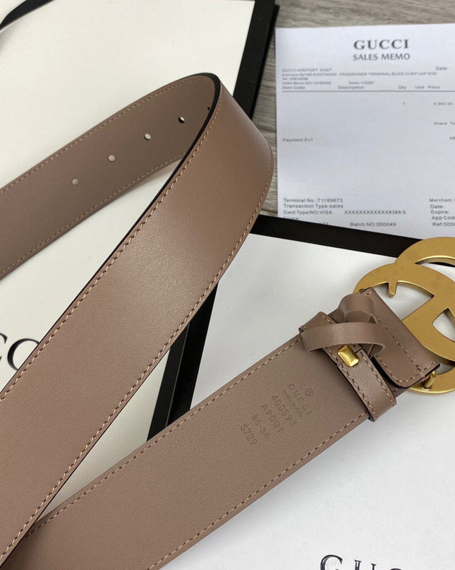 Gucci Wide Leather Belt With Double G Buckle 400593 - Dust Pink
