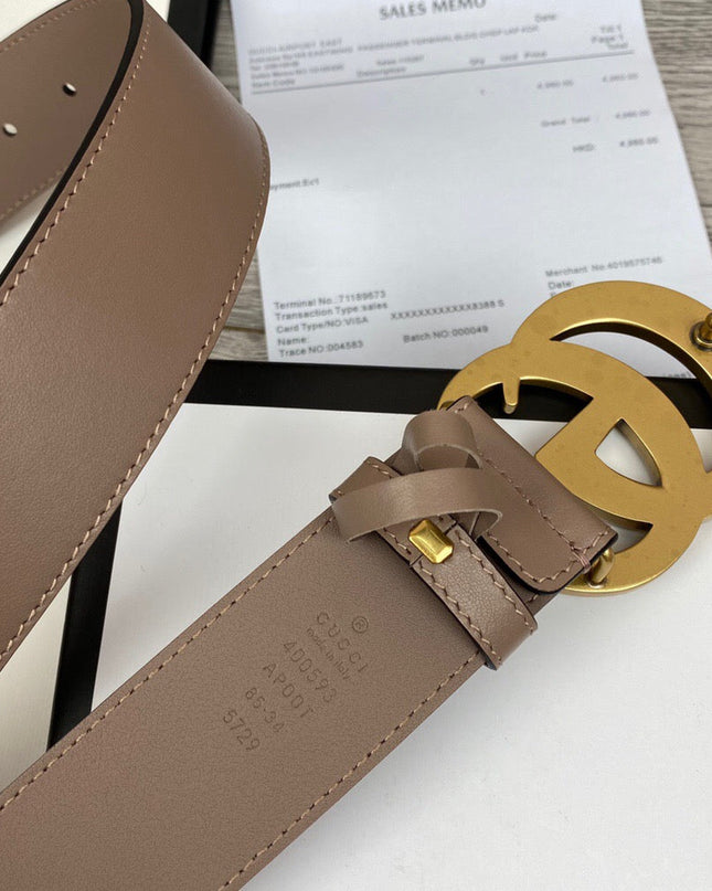 Gucci Wide Leather Belt With Double G Buckle 400593 - Dust Pink