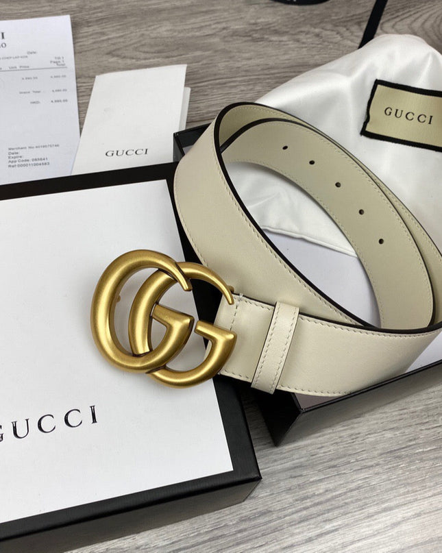 Gucci Wide Leather Belt With Double G Buckle 400593 - White