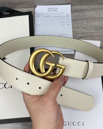 Gucci Wide Leather Belt With Double G Buckle 400593 - White