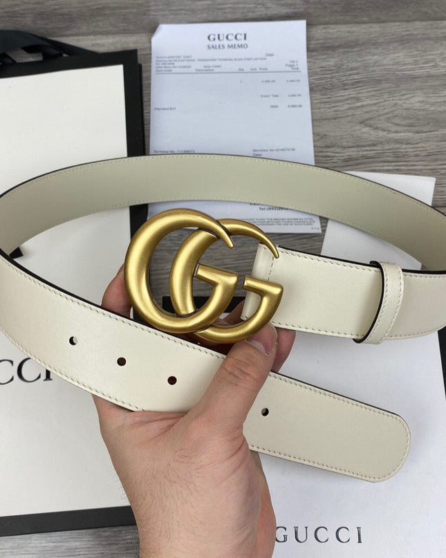 Gucci Wide Leather Belt With Double G Buckle 400593 - White
