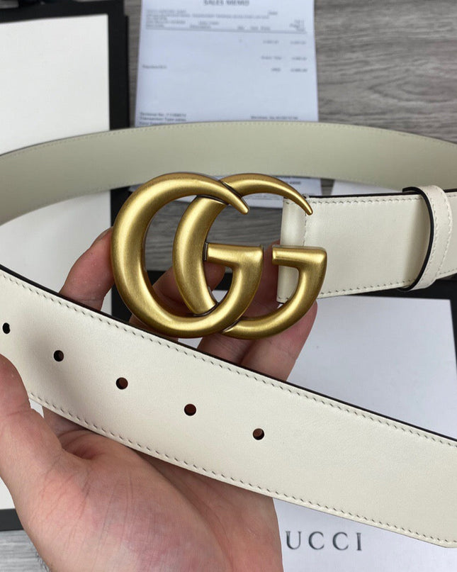 Gucci Wide Leather Belt With Double G Buckle 400593 - White