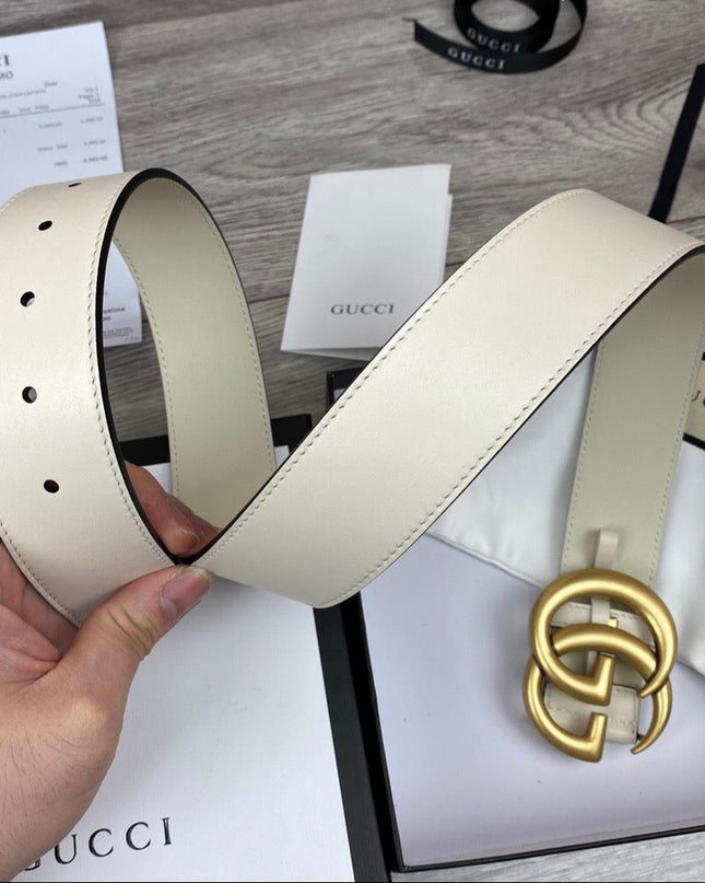 Gucci Wide Leather Belt With Double G Buckle 400593 - White