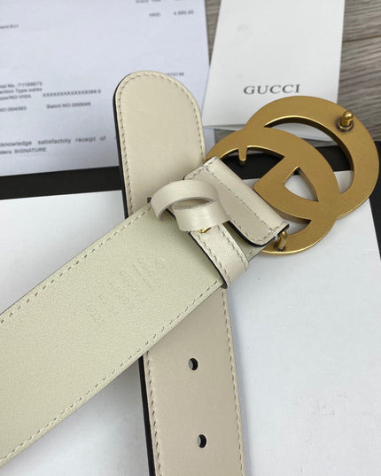 Gucci Wide Leather Belt With Double G Buckle 400593 - White