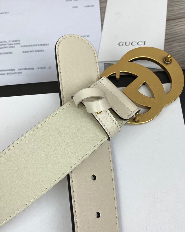 Gucci Wide Leather Belt With Double G Buckle 400593 - White