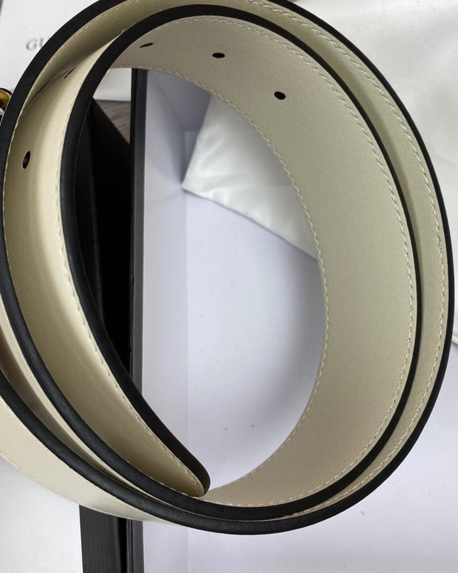 Gucci Wide Leather Belt With Double G Buckle 400593 - White