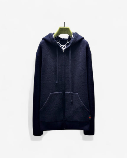 Gucci Wool Zip-Up Hoodie – Midnight Navy