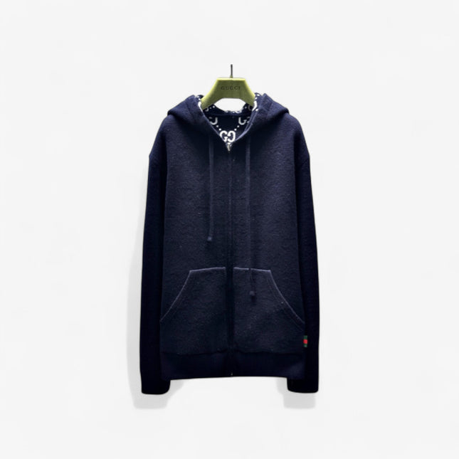 Gucci Wool Zip-Up Hoodie – Midnight Navy