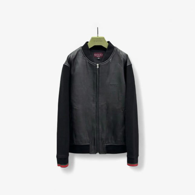 Gucci Leather Bomber Jacket with Web (Black)