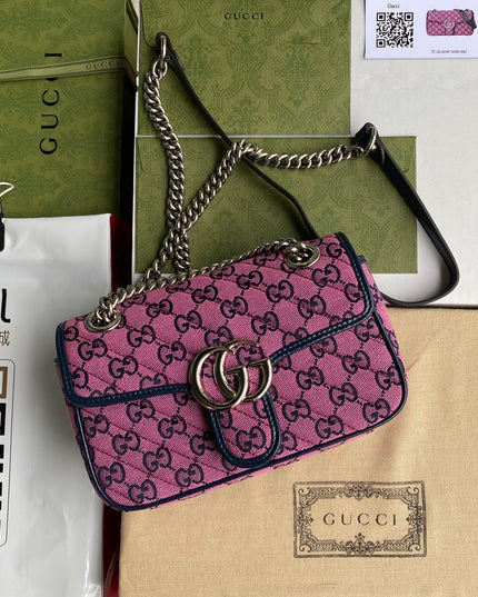 Gucci GG Marmont Mini Shoulder Bag – Pink GG Canvas with Chain Strap
