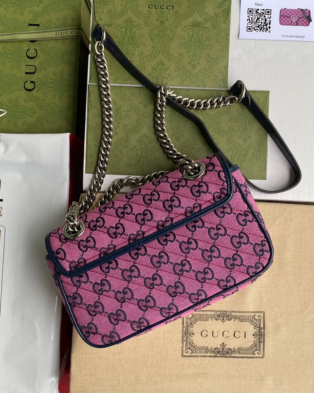Gucci GG Marmont Mini Shoulder Bag – Pink GG Canvas with Chain Strap
