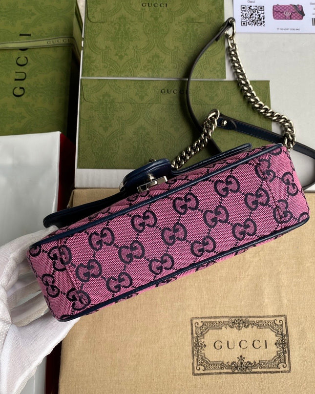 Gucci GG Marmont Mini Shoulder Bag – Pink GG Canvas with Chain Strap