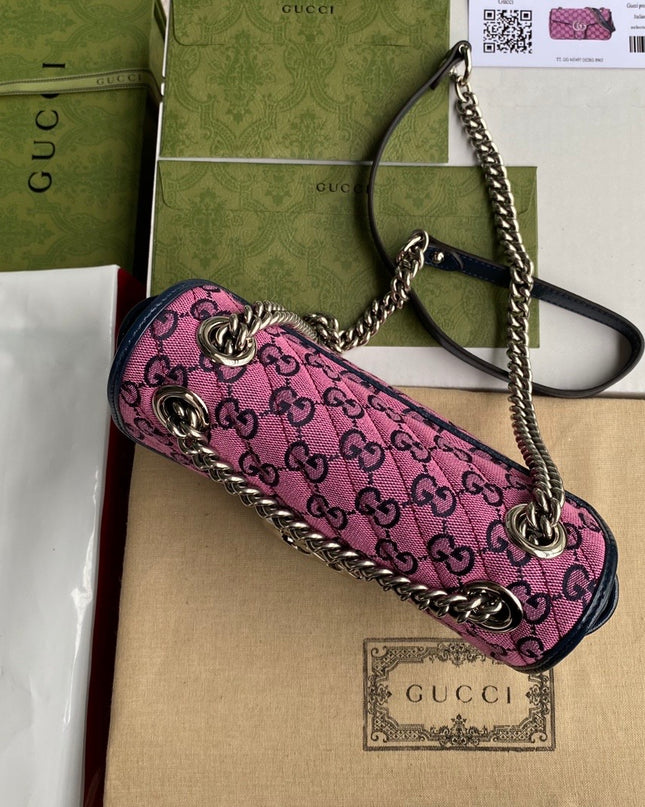 Gucci GG Marmont Mini Shoulder Bag – Pink GG Canvas with Chain Strap