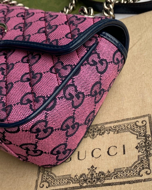 Gucci GG Marmont Mini Shoulder Bag – Pink GG Canvas with Chain Strap
