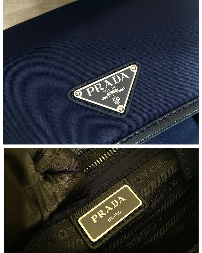 Prada Re-Nylon and Saffiano Leather Shoulder Bag – Navy