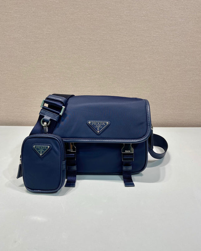 Prada Re-Nylon and Saffiano Leather Shoulder Bag – Navy