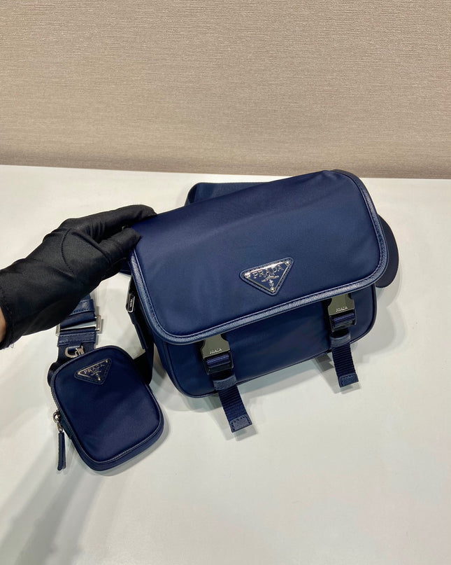 Prada Re-Nylon and Saffiano Leather Shoulder Bag – Navy