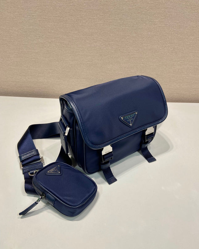 Prada Re-Nylon and Saffiano Leather Shoulder Bag – Navy