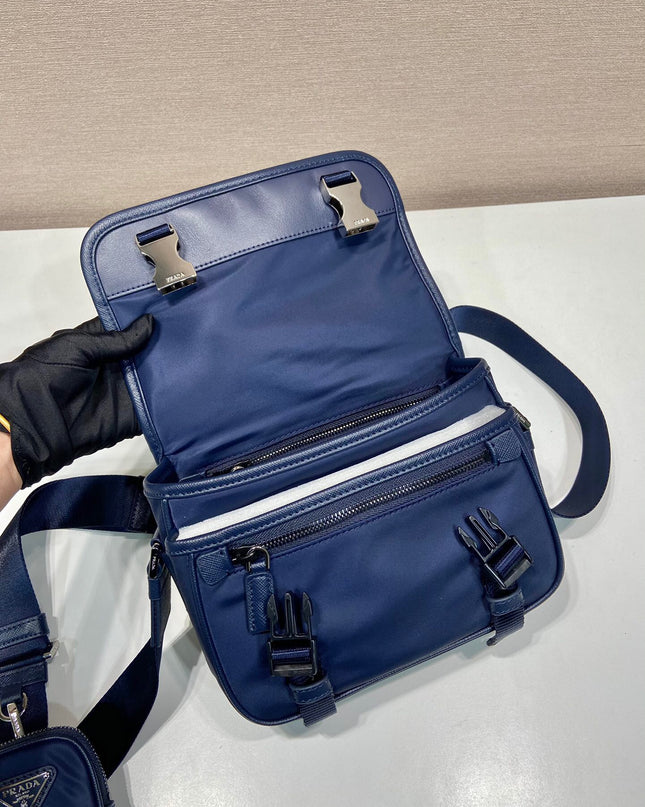 Prada Re-Nylon and Saffiano Leather Shoulder Bag – Navy