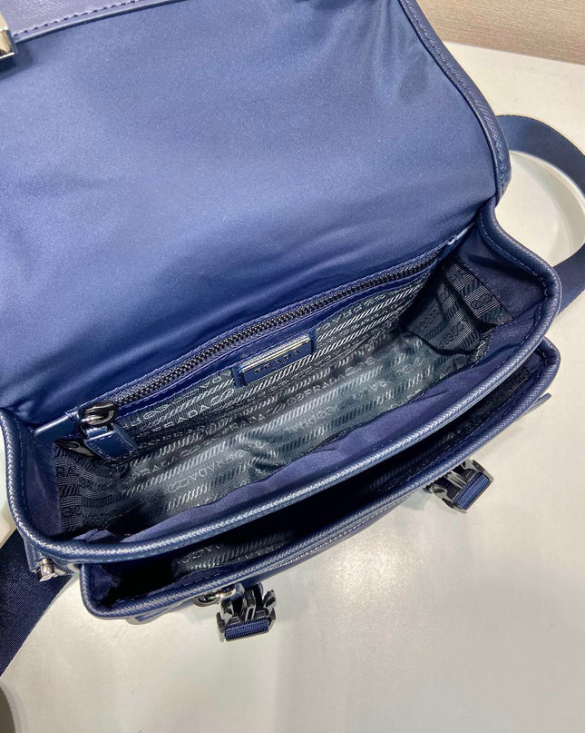 Prada Re-Nylon and Saffiano Leather Shoulder Bag – Navy
